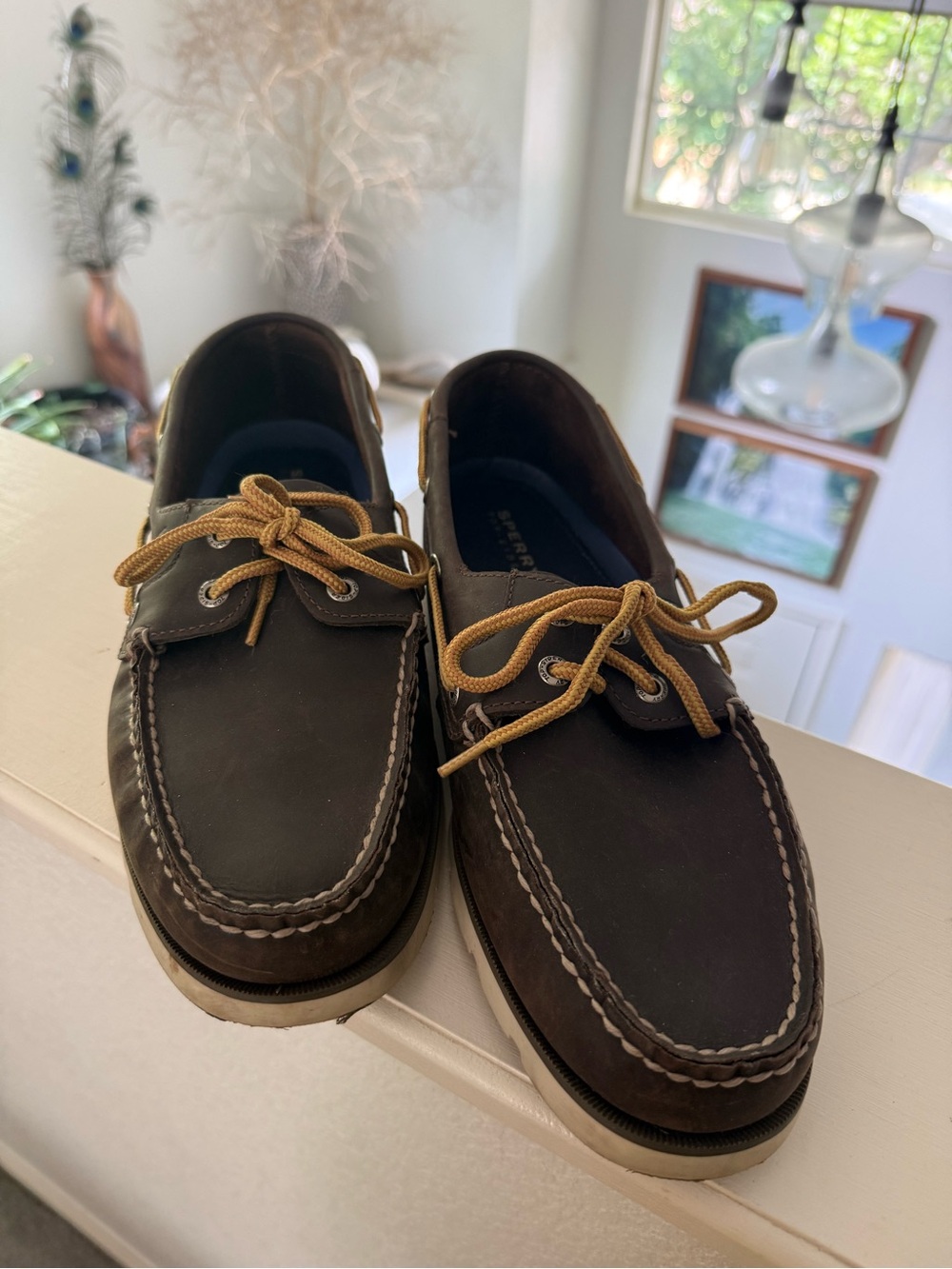 Sperry Dark Brown Leather Boat Shoes with Tan Laces